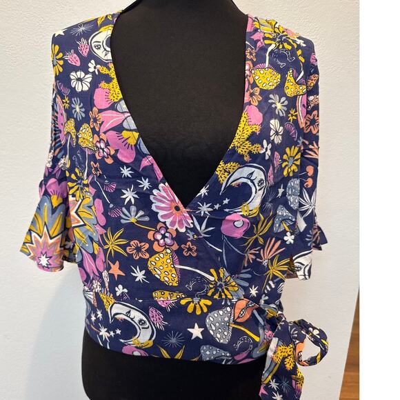 Modcloth Tops - ModCloth Floral Bell Floral Sleeve Surplice Tie Blouse Purple Blue Women Small